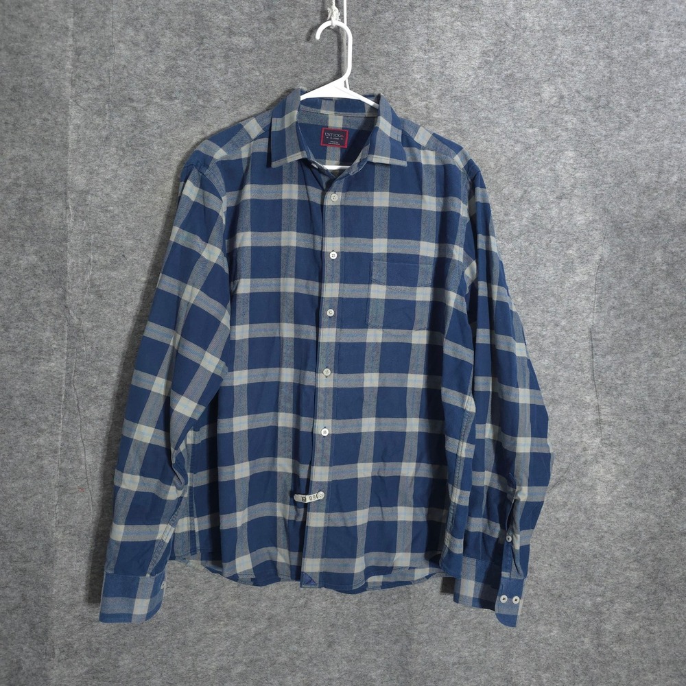 UNTUCKit Vougeot Shirt Mens XL Blue Plaid Flannel Regular Fit Cotton 40342 Long